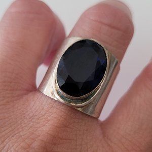 Vintage Classic 925 Silver Boho Simulated Blue Gemstone Unisex Ring Sz 7.5